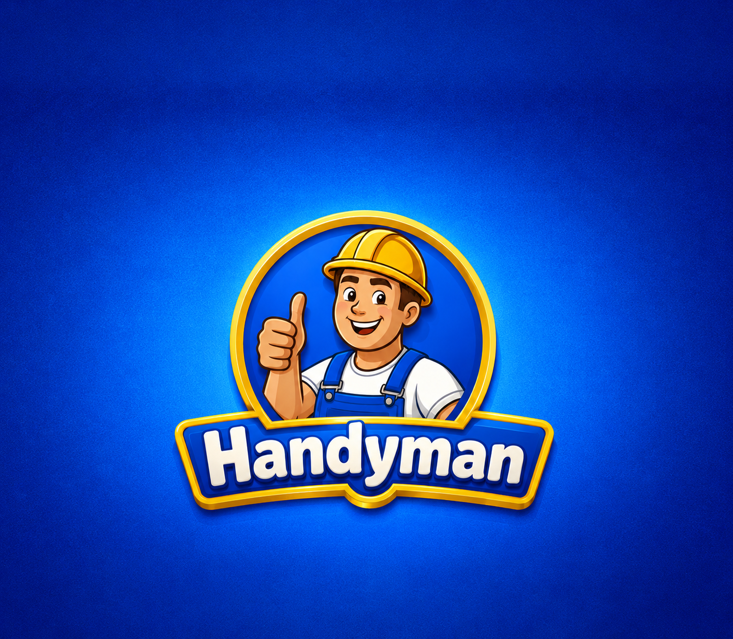 Handyman Puzzle logo with a construction worker character on a blue background